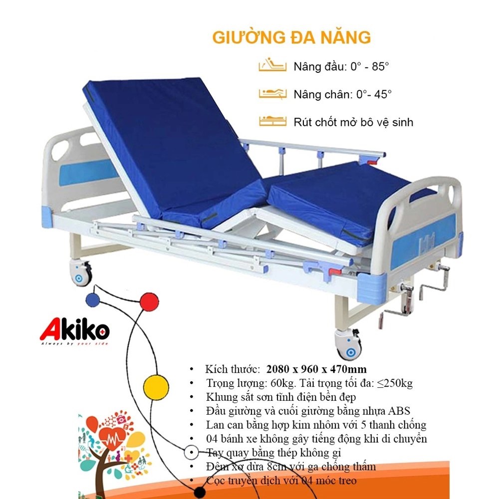 Giường bệnh Akiko A82 có thiết kế thẩm mỹ bề ngoài sang trọng