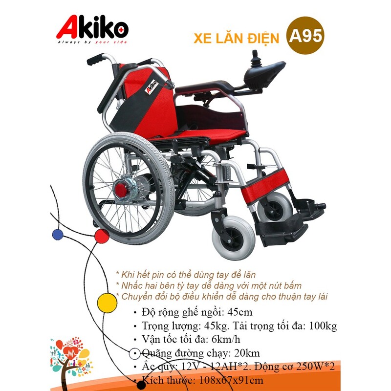Xe lăn điện Akiko A95 thông số ấn tượng