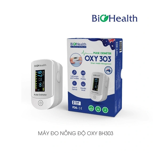 Máy đo nồng độ oxy trong máu SPO2 Biohealth OXY 303 với các chức năng hiện đại