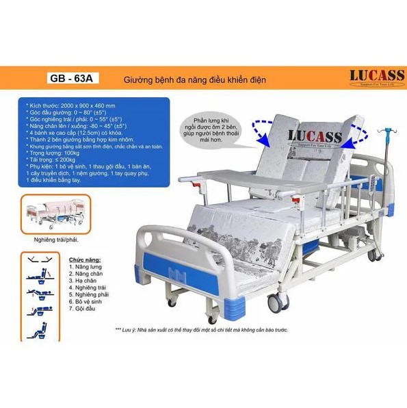 Giường điện Lucass GB-63A là mẫu giường đa năng được sản xuất trên dây chuyền  hiện đại của Mỹ.