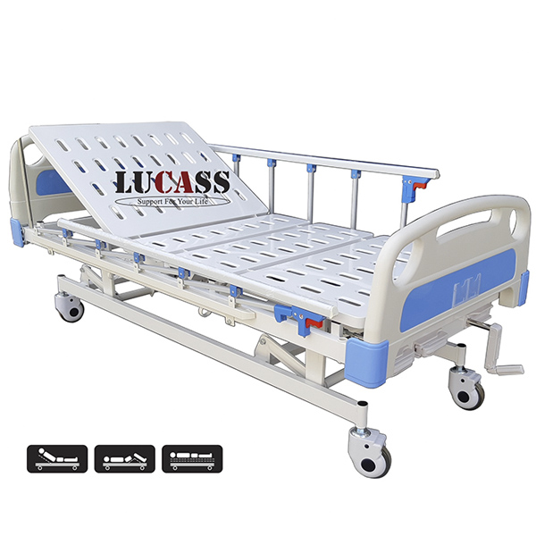 Giường bệnh Lucass GB-3 có thiết kế 4 bánh xe tiện lợi cho nhu cầu di chuyển.