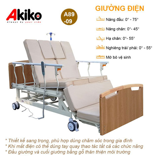 Giường bệnh Akiko A89-09 được trang bị đầy đủ các dụng cụ đi kèm